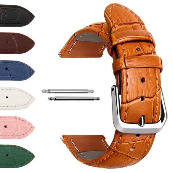 GENUINE LEATHER watch strap 12 | 14 | 16 | 18 | 20 | 22 | 24 mm replacement leather strap basic brown black blue white pink green reptile look NEW