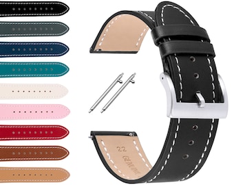 18 | 20 | 22 | 24 mm GENUINE LEATHER watch strap large selection of colors replacement leather strap basic black gray blue turquoise white pink pink red brown