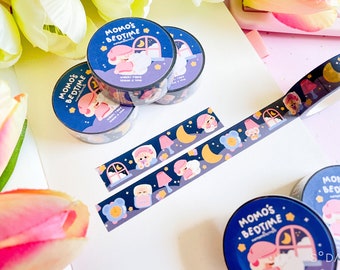 Cute Bedtime Washi Tape | 10m x 15mm  | Cute Bunny Washi Tape  | Cute Planner, Journal Stationeries