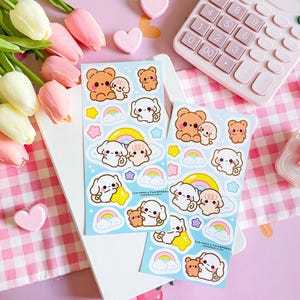 Regenbogen weißer Hund Stickerbogen | Süße Journal und Deko Sticker