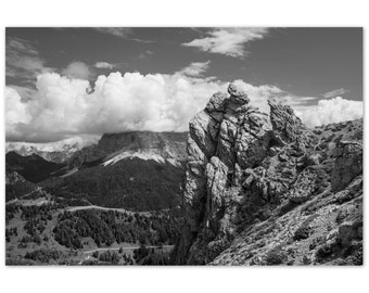 Dolomity Włoski Krajobraz Fotografia | Fotografia Alpejska | Czarno-Biały Krajobraz | Sztuka Ścienna | Góry | Wydruk na Aluminium Dibond