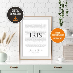 Printable Personalised Song Lyric Poster A4 - Couple Gifts - Valentines - Any Lyrics, Name and Message - Music Gift - Digital Download