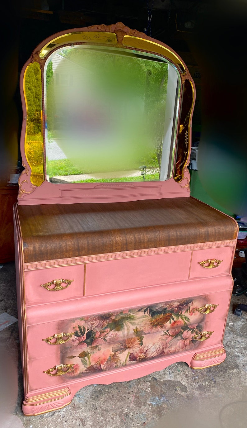 Gorgeous Art Deco Dresser With Mirror image 2