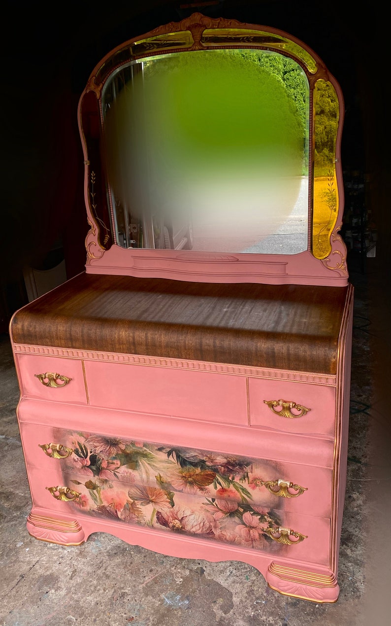 Gorgeous Art Deco Dresser With Mirror image 1