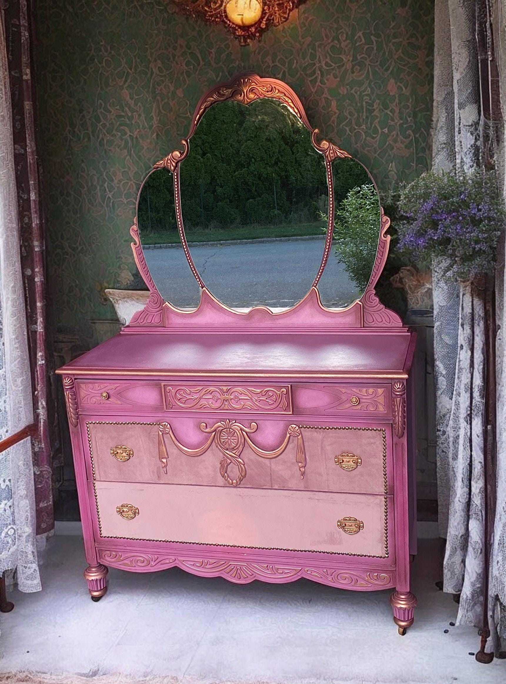 purple and pink dresser SOLD**** Can Be Replicated on a Similar Dresser