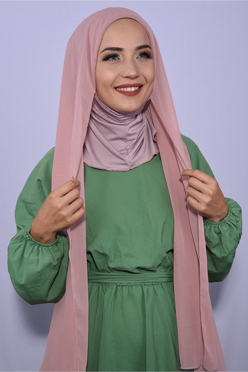 Ottoman Chiffon Shawl Instant Hijab with Sequined Bonnet - Black