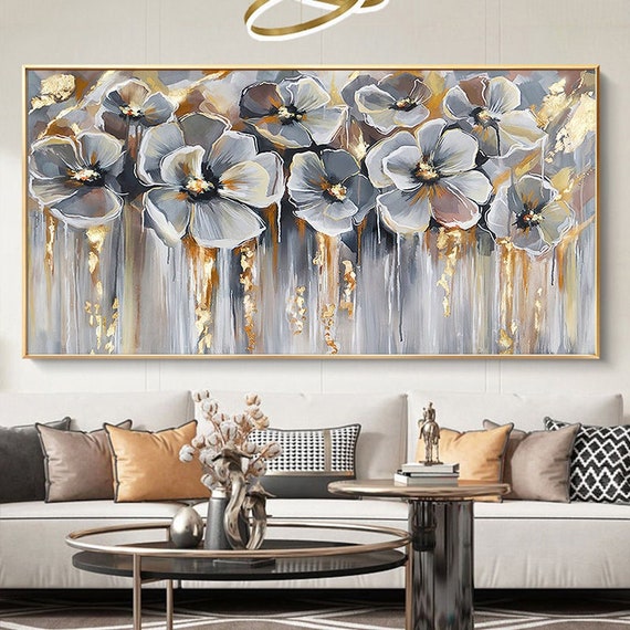 Blossom Gold Leaf Flower Oil Painting on Canvas Large Etsy