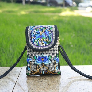 Small Embroidered Bag, Bohemian Bag. Hippie Bag, Boho Bag, Ethnic Bag, Floral Bag, Embroidered Bag, Women Bag, Phone Bag