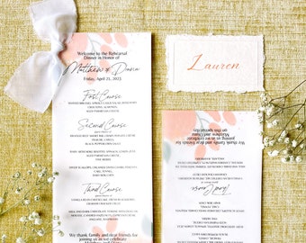 Wedding Menu Cards With Illustration | Custom Menu Card - Menu Card With Ribbon | Calligraphy Menu Card for Your Event