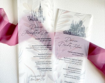 Wedding Vellum Menu Cards | Menu Card With Venue Illustration | Vellum Menu Card for Your Event