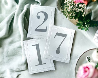 Wedding Table Numbers - Hand-torn Deckled Table Numbers on Cotton Paper - Table Numbers on Textured Paper - Paper Table Numbers