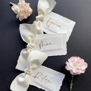 Hand Lettered Place Cards with Ribbon - Handwritten Calligraphy Place Cards | Wedding Place cards - Bachelorette or Party Place Cards