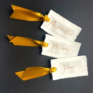 Hand Lettered Place Cards with Ribbon - Handwritten Calligraphy Place Cards | Wedding Place cards - Bachelorette or Party Place Cards