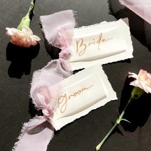 Hand Lettered Place Cards with Ribbon - Handwritten Calligraphy Place Cards | Wedding, Bachelorette, Baby Shower or Party Place Cards