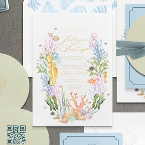 Ocean Inspired Invitation Suite - Foil Press Wedding Invitations - Luxury Coastal Beach Wedding Invitation - Destination Wedding Invitation