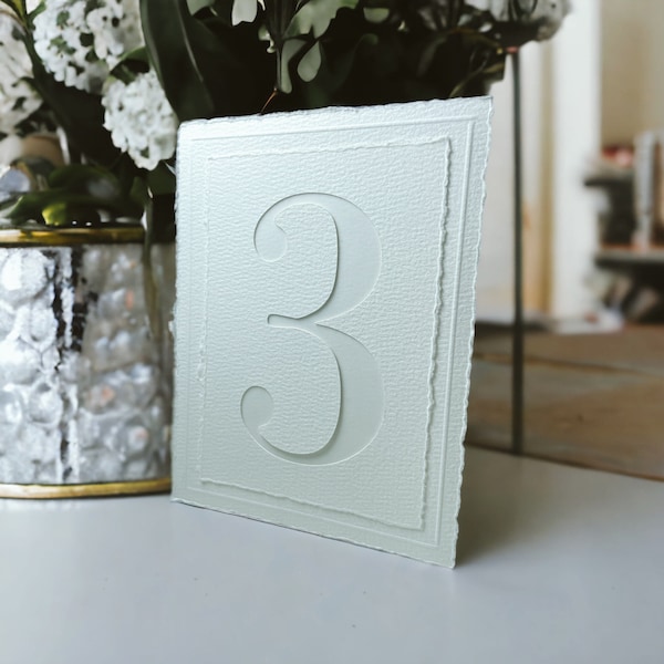 Wedding Table Numbers - Hand-torn Deckled Table Numbers on Watercolor Paper - Table Numbers on Textured Paper - Paper Table Numbers