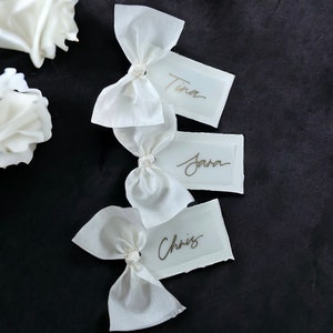 Hand Lettered Place Cards with Ribbon - Handwritten Calligraphy Place Cards | Wedding Place cards - Bachelorette or Party Place Cards