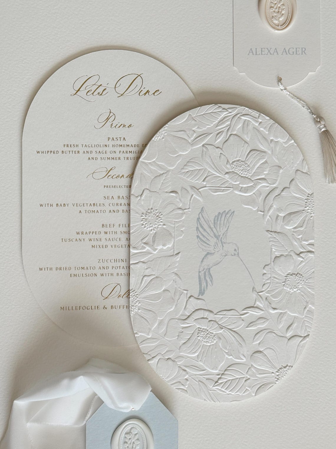 Elegant Embossed Floral Wedding Menu | Double-sided Handmade Paper Menu ...