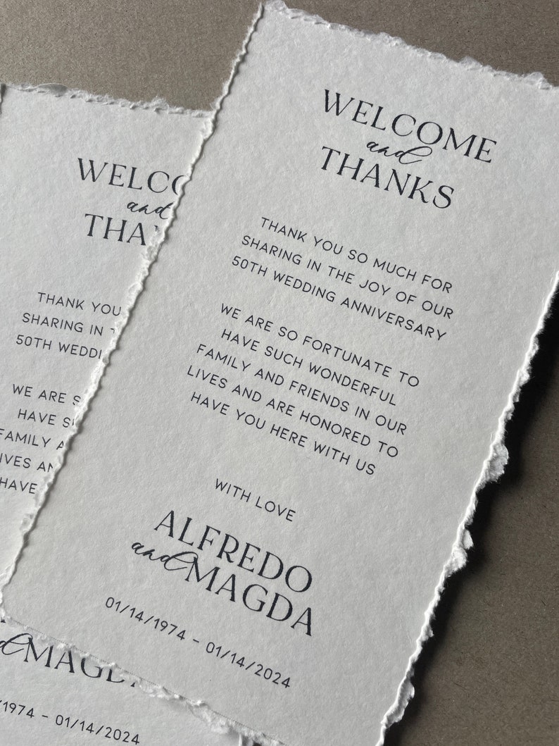 PRINTED Deckled Edge Cotton Paper Thank You Card Wedding Table Thank You Card Place Setting Napkin Thank You Card Personalized image 4
