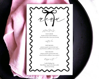 Wavy Menu Card Template, Wedding/Bridal Shower Menu, Printable, Digital Template, INSTANT DOWNLOAD, Wavy Curvy Coquette Menu