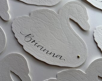 Swan Wedding Menu Card with Calligraphy – Embossed Coastal Wedding Menu | Elegant Wedding Menu | Romantic Theme Menu Card