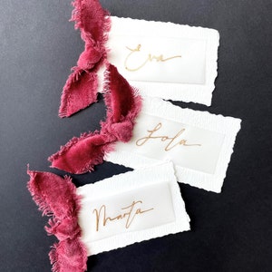 Hand Lettered Place Cards with Velvet Ribbon - Handwritten Calligraphy Place Cards | Wedding Place cards - Bachelorette or Party Place Cards