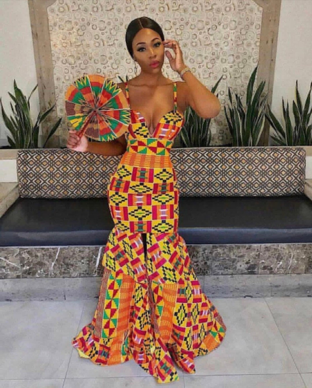 fit and flare ankara dress Flared Ankara Gown Styles African Ankara White Short Sleeve Fit Flare Midi Dress  Style For
