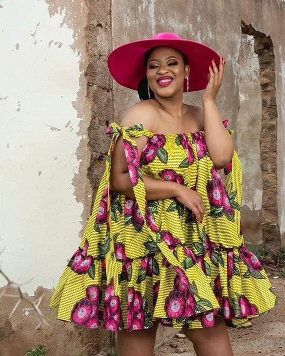 African Print Fit and Flare Dress, Traditional Gown - Etsy