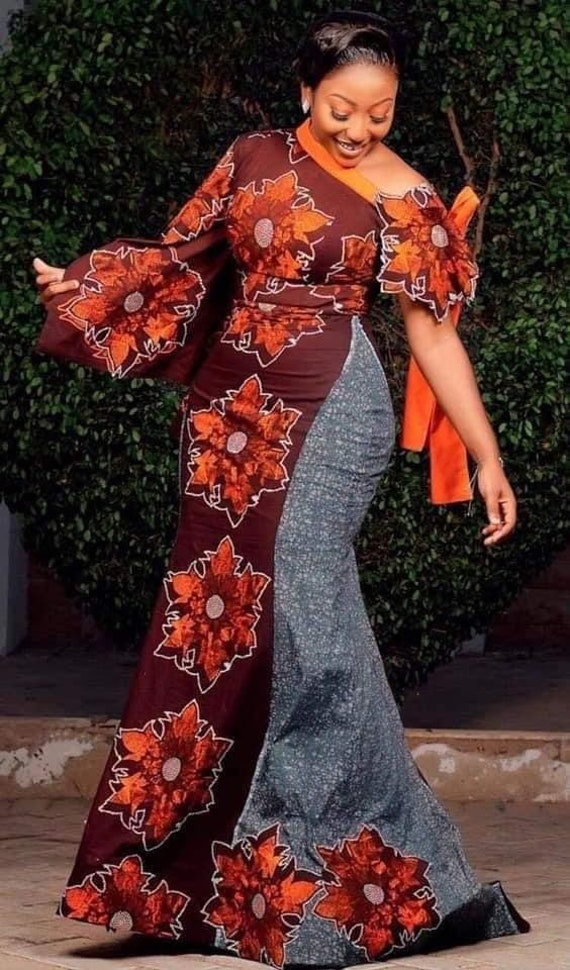 fit and flare ankara dress Yellow, blue African Ankara Fit & Flare Maxi Dress; with free head –  Africanclothinghub