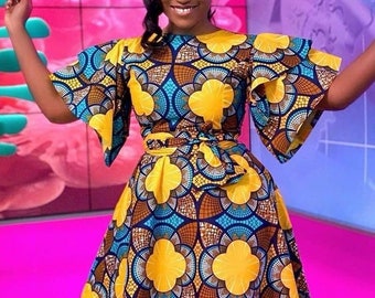 African Print Fit and Flare Dress, Traditional Gown - Etsy