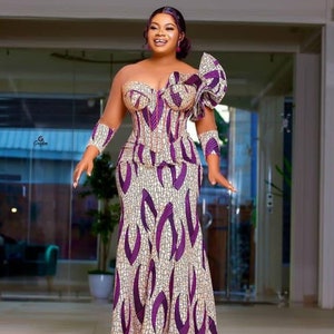 Floral African Dress,Official dress,Traditional wears,African Fit and Flare gown, Reception Gown, Reception Dress, Party Dress.