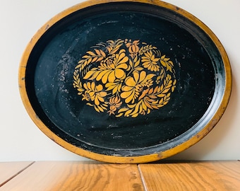 Hand painted toleware, "Autumnal Branch"