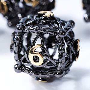 Unique 7-Piece Round Hollow Orb Metal Dice Set for DND – Cool Celtic Knot Design for Better Rolling, Compatible with Dungeons and Dragons