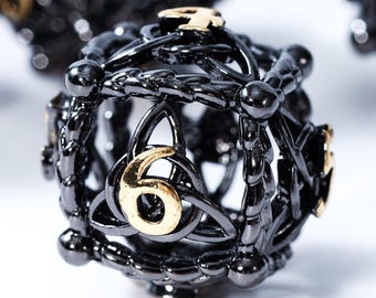 Unique 7-Piece Round Hollow Orb Metal Dice Set for DND – Cool Celtic Knot Design for Better Rolling, Compatible with Dungeons and Dragons