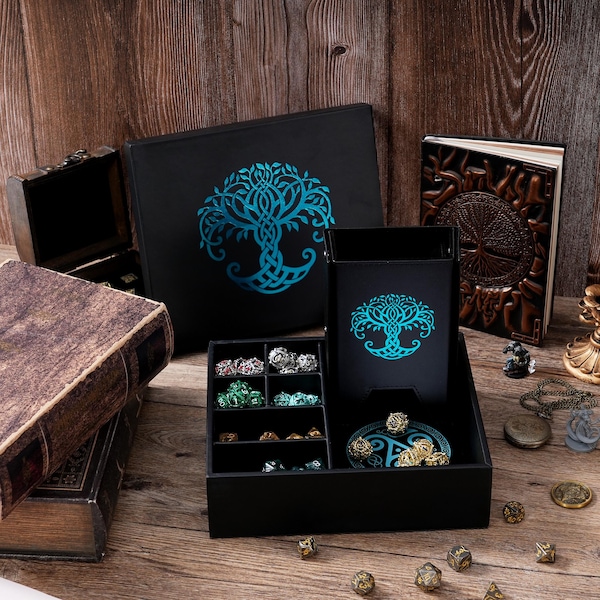 Bandeja de dados todo en uno para DND: impresionante bandeja de dados, gran torre y almacenamiento para tiradas aleatorias. Almacena dados para D&D, miniaturas, etc.