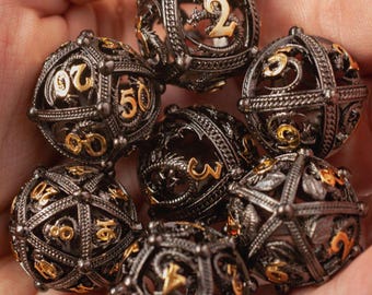 Round Dragon Hollow Orbs Metal Dice Set for DND - Beautiful Orb Design for Better Rolling Compatible with Dungeons and Dragons D&D