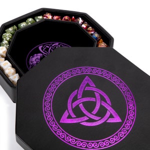 Premium Dice Tray for DND with Purple Celtic Knot and World Tree Design - Perfect Rolling and Dice Box Storage for D&D and RPG