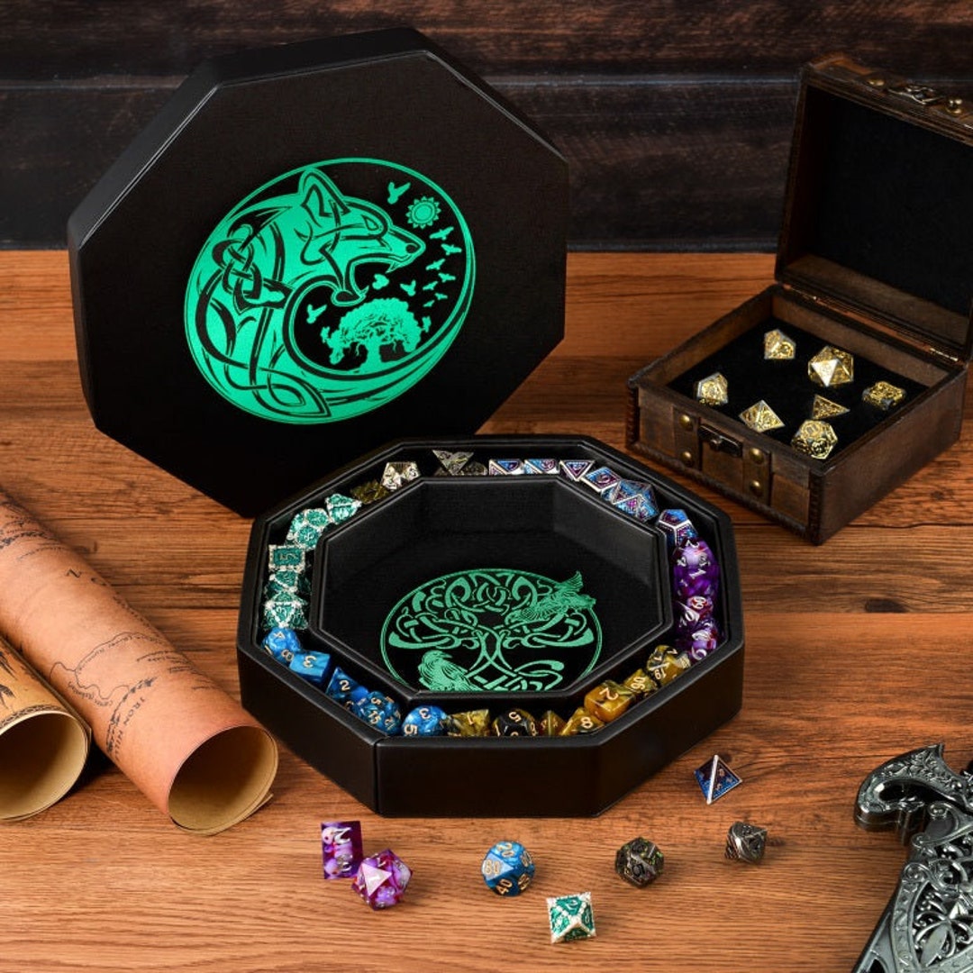 Premium Dice Tray for DND With Wolf Raven and World Tree Design - 8 ...