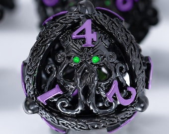 Unique 7-Piece Round Hollow Orb Metal Dice Set for DND - Cool Cthulhu Design for Better Rolling, Compatible with Dungeons and Dragons