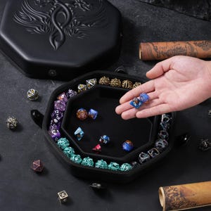 Beautiful Twin Dragon Design on Faux Leather Dice Tray for DND - Perfect Dice Roller Tray for D&D and RPG Games to Protect Dice