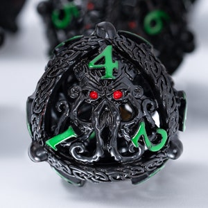 Metal DND Dice Set - Unique Round Hollow Orb Design for Better Rolling - Cool Cthulhu Metal Dice Set for Role Playing Games