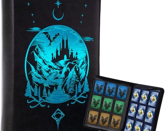 Celestial Moonlit Castle Card MTG Binder - Fantasy 9-Pocket Ringless TCG Binder, 432 Side-Loading Pockets, Foil PU Leather