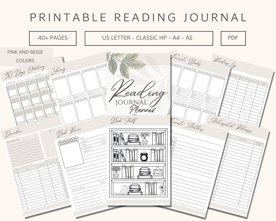 Reading Journal, Printable Reading Planner, Reading Log, Book Shelf