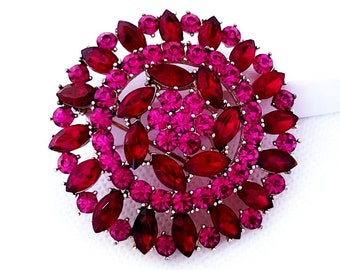 Vintage Ruby Red Pink Weiss Rhinestones Brooch, Weiss Brooch