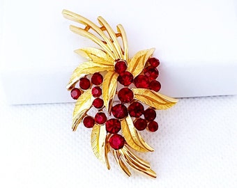 Vintage Crown Trifari Red Rhinestone Brooch, Vintage Crown Trifari Brooch