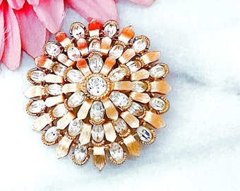 Vintage Crown Trifari Layered Rhinestone Brooch