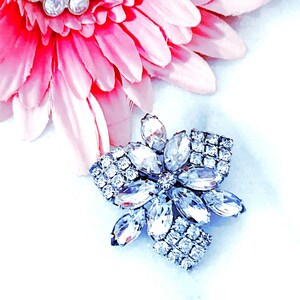 Vintage Rhinestone Flower Brooch Pin Very Unique image 1