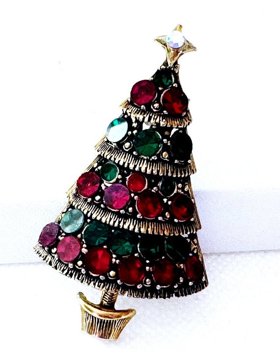 Vintage Hollycraft Christmas Tree Brooch Pin, Chr… - image 5