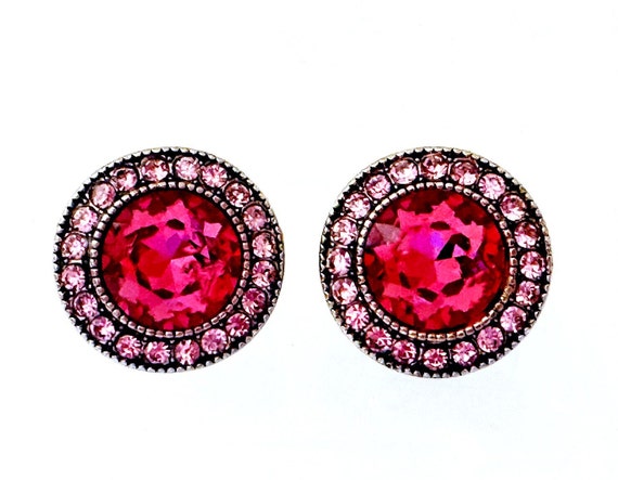 Heidi Daus Fuchsia Pink Earrings Pierced, Pink Pi… - image 2