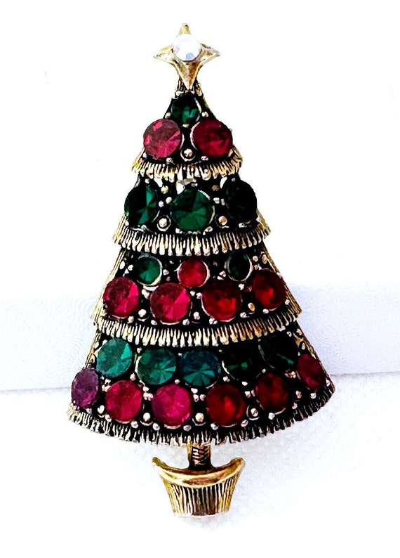 Vintage Hollycraft Christmas Tree Brooch Pin, Chr… - image 4